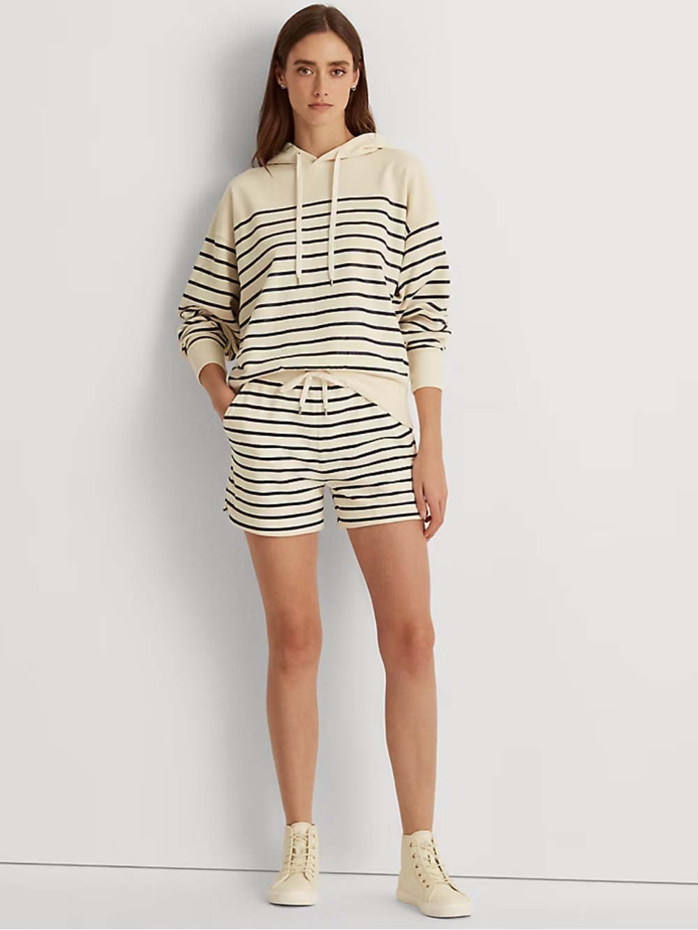 Ralph Lauren White & Navy Blue Striped Hoodie
